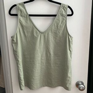 Linen blend cami sage green V neck front and back